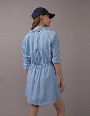 AE Long-Sleeve Faux Wrap Mini Shirt Dress