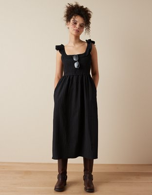 Aerie EYELET SMOCKED TIERED MIDI DRESS LINED @ Best Price Online