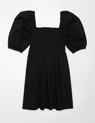 Anai' Fuller Bust Black Puff Sleeve Mini Corset Dress - ShopperBoard