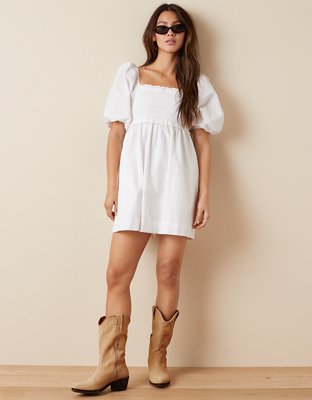 Dallas Open Back Puff Sleeve Babydoll Mini Dress