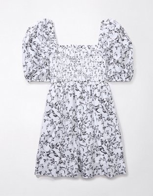 AE Long-Sleeve Smocked Floral Mini Dress | American Eagle