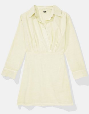 AE Long-Sleeve Faux Wrap Mini Shirt Dress
