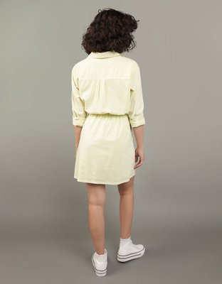 AE Long-Sleeve Faux Wrap Mini Shirt Dress