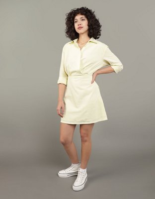 AE Long-Sleeve Faux Wrap Mini Shirt Dress