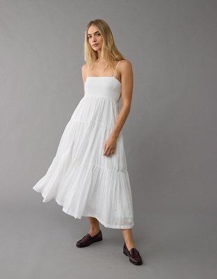 knee length dresses for ladies Collared V Neck Tiered Babydoll Midi Dress Seafoam Green / Large 12-14