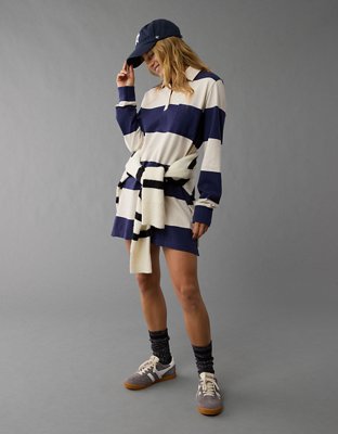AE Long-Sleeve Rugby Polo Shirt Dress | American Eagle