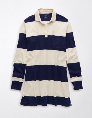 AE Vestido Estilo Camisa Polo de Rugby Manga Larga