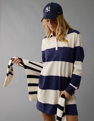 AE Long-Sleeve Rugby Polo Shirt Dress | American Eagle