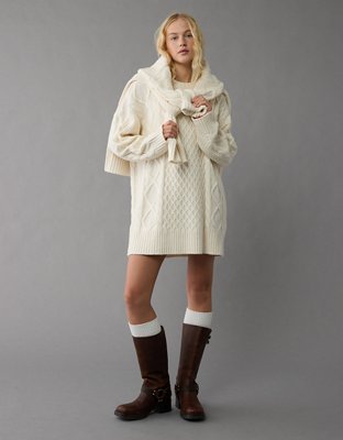 AE Long-Sleeve Cable Knit Sweater Mini Dress