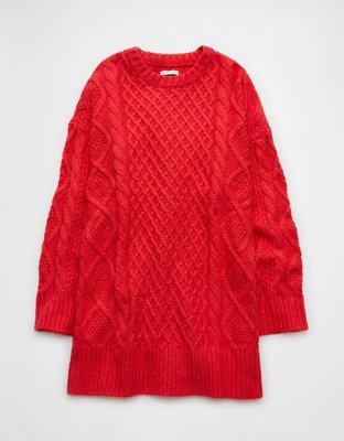 AE Long-Sleeve Cable Knit Sweater Mini Dress