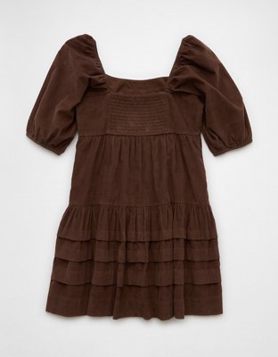 AE Corduroy Puff Sleeve Babydoll Mini Dress