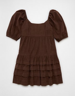 AE Corduroy Puff Sleeve Babydoll Mini Dress