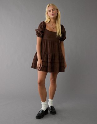 AE Corduroy Puff Sleeve Babydoll Mini Dress