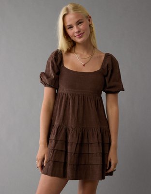 AE Corduroy Puff Sleeve Babydoll Mini Dress