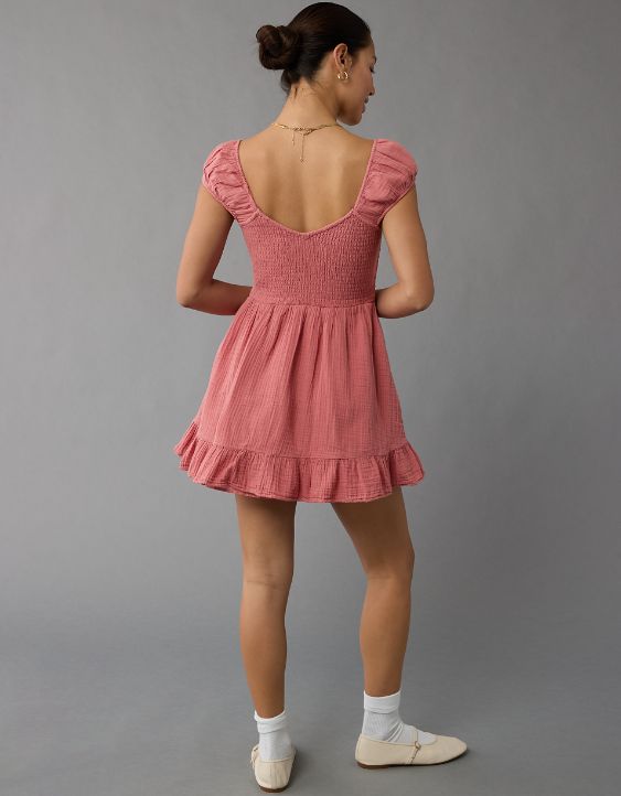 Smocked Bodice Gauze Mini Dress