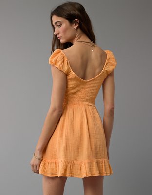 Smocked Bodice Gauze Mini Dress
