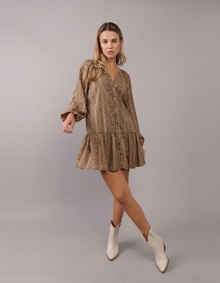 AE Vestido Corto estilo Campesino Manga Larga
