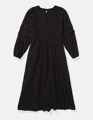 Vestido midi bordado con nido de abeja AE