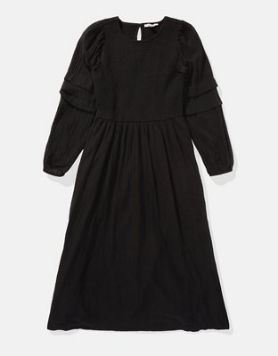 Vestido midi bordado con nido de abeja AE