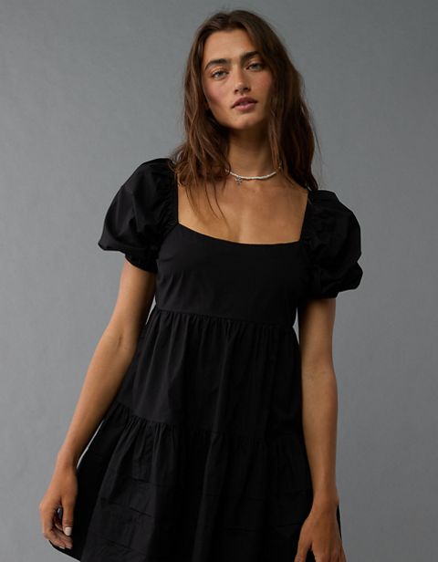 Женские платья American Eagle AE Puff Sleeve Tiered Babydoll Mini Dress