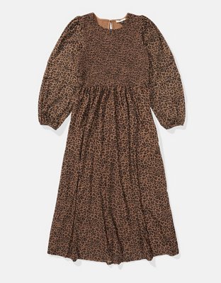 AE Vestido Midi con Bordado con Nido de Abeja