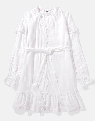 AE Vestido Corto Manga Larga con Botones y Volantes