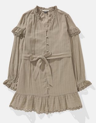 AE Vestido Corto Manga Larga con Botones y Volantes