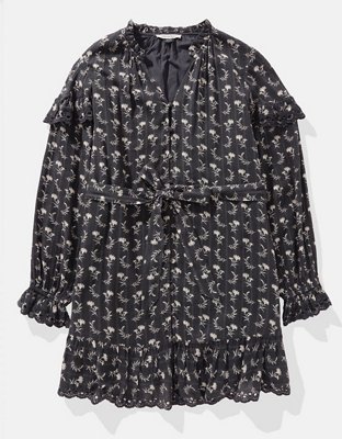 AE Vestido Corto Manga Larga con Botones y Volantes
