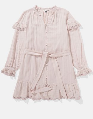 AE Vestido Corto Manga Larga con Botones y Volantes