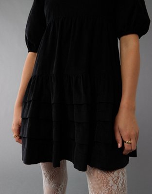 AE Corduroy Puff Sleeve Babydoll Mini Dress | American Eagle