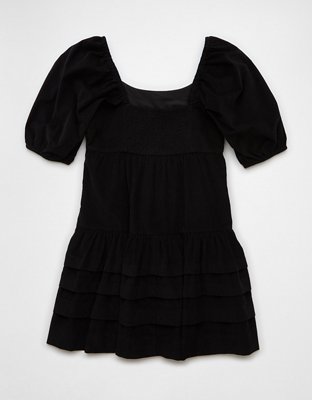 knee length dresses for ladies Corduroy Puff Sleeve Mini Dress-Brown M main image 0