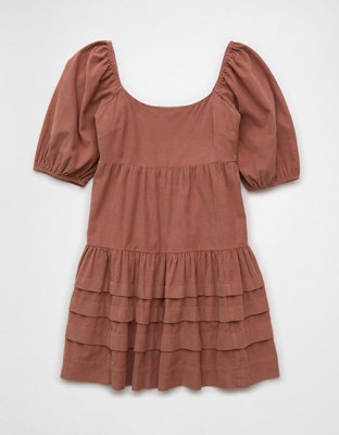 AE Corduroy Puff Sleeve Babydoll Mini Dress