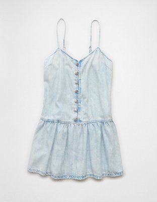 AE V-Neck Button-Up Denim Mini Dress