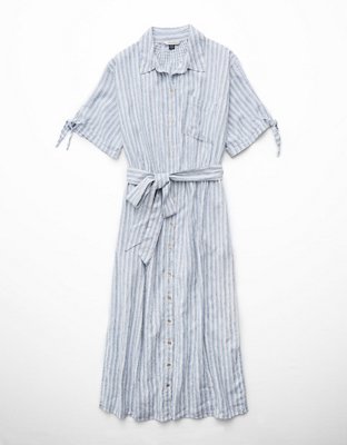 AE Vestido Estilo Camisa de Mezcla de Lino