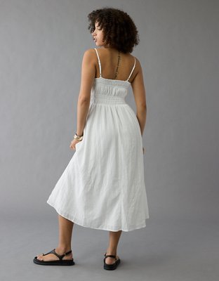 AE Ruched Button-Up Midi Dress