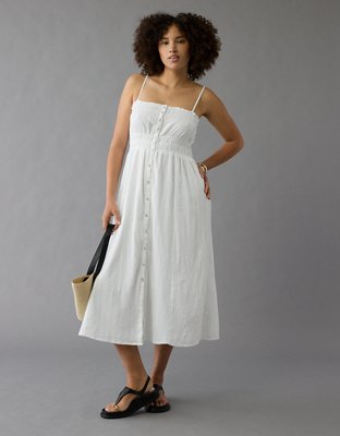 AE Ruched Button-Up Midi Dress