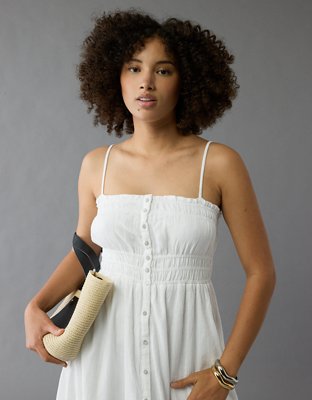 AE Ruched Button-Up Midi Dress