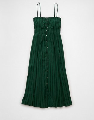 AE Ruched Button-Up Midi Dress