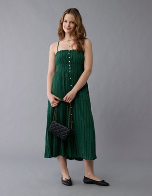 AE Empire Waist Embroidered Midi Dress | American Eagle