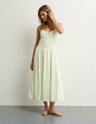 AE V-Neck Smocked Bodice Midi Dress