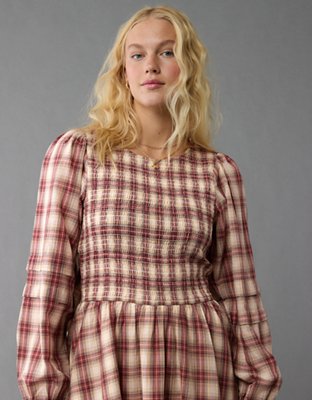 Женские платья American Eagle AE Long-Sleeve High Neck Plaid Mini Dress — фото 5