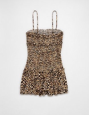 AE Smocked Ruffle Leopard Mini Dress