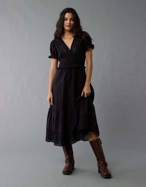 Женские платья American Eagle AE Puff Sleeve V-Neck Midi Dress