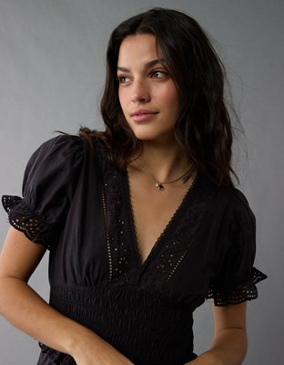 Женские платья American Eagle AE Puff Sleeve V-Neck Midi Dress — фото 4