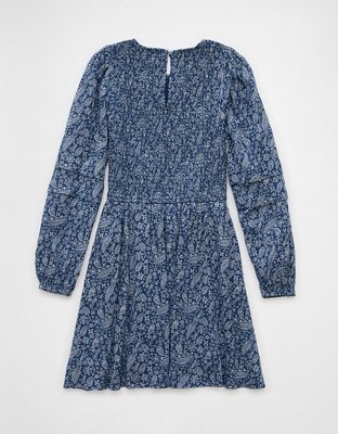 Minirobe à motif floral à col montant et manches longues AE