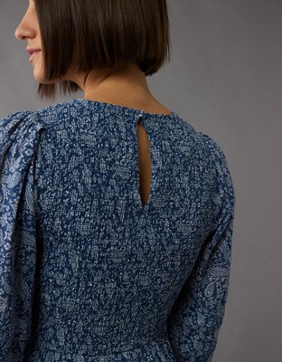Minirobe à motif floral à col montant et manches longues AE