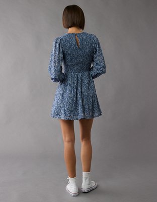 Minirobe à motif floral à col montant et manches longues AE