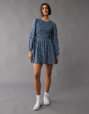 Minirobe à motif floral à col montant et manches longues AE