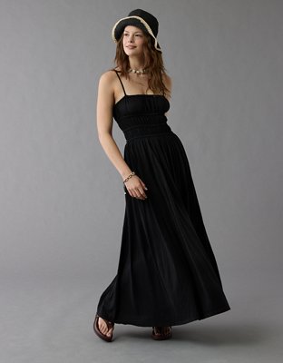 AE Sunchaser Knit Smocked Bodice Striped Midi Dress