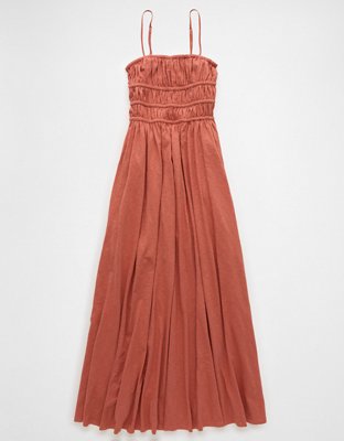 AE Sunchaser Knit Smocked Bodice Striped Midi Dress
